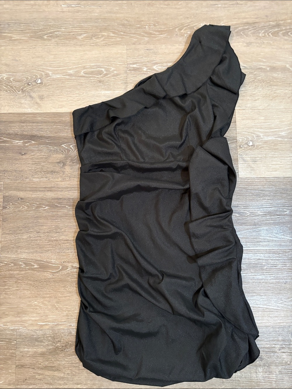 Ya Los Angeles One-Shoulder Black Ruffle Cocktail Mini Dress Size Large